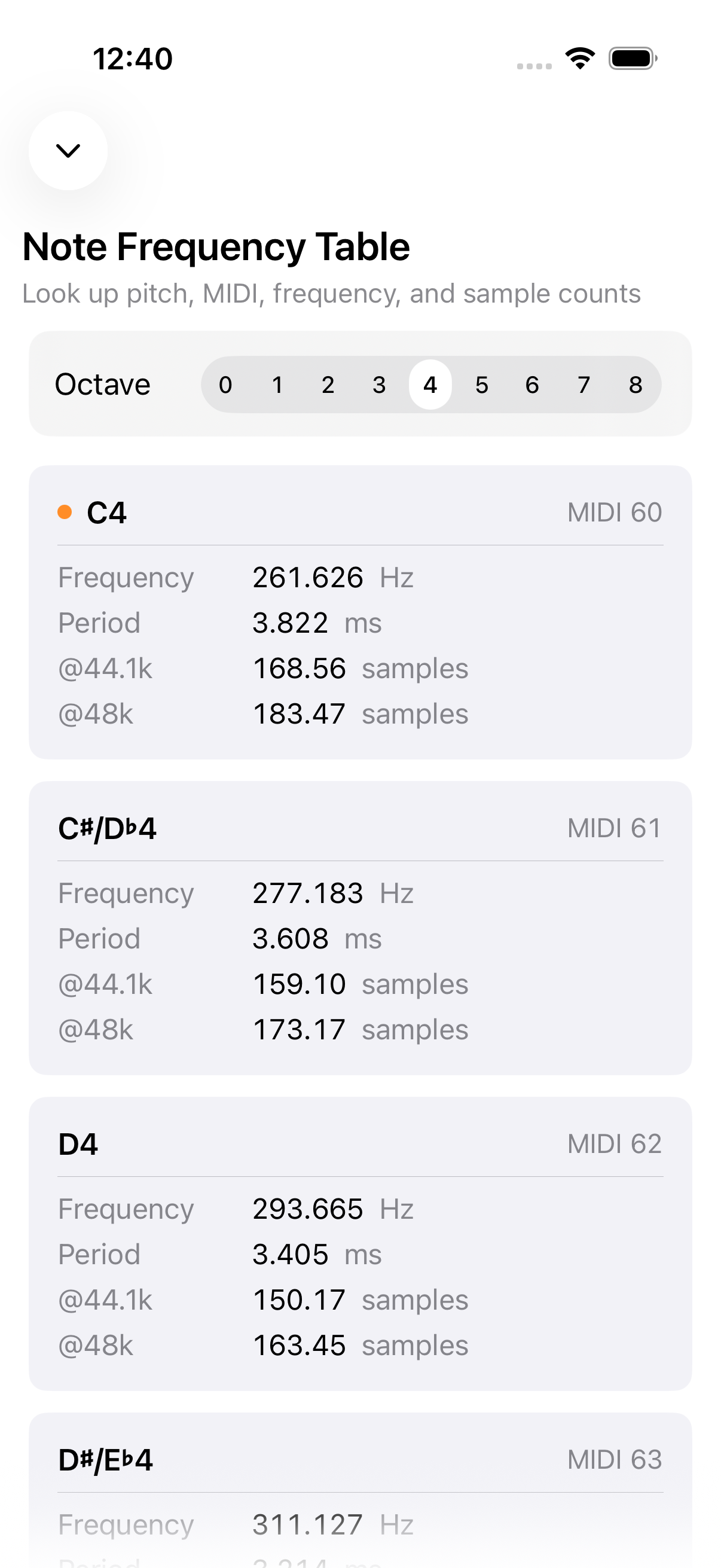 Note to frequency screen on iPhone